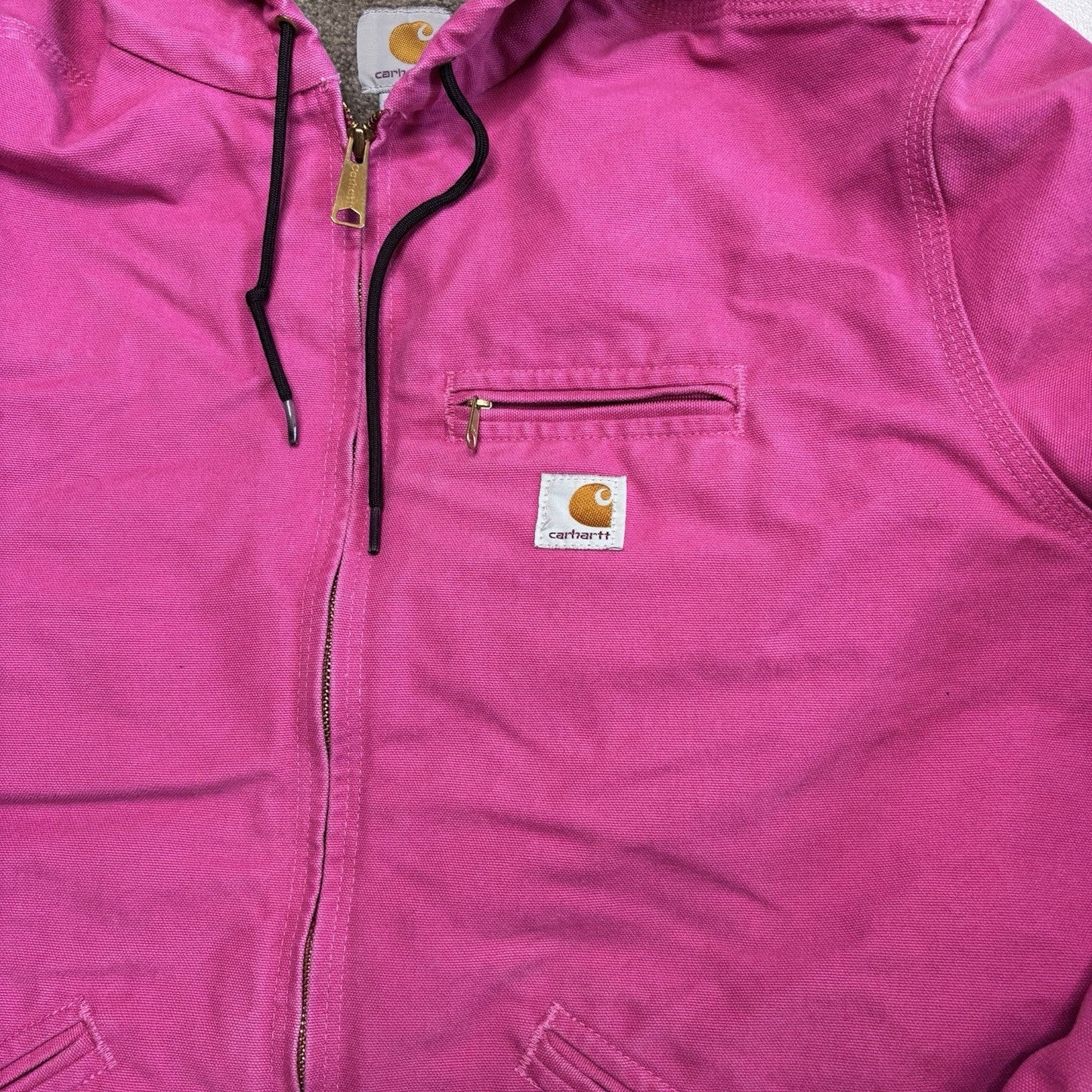 Vintage Carhartt Jacket XXL Pink WJ141 Duck Canvas Quilted Hooded Sherpa Lined