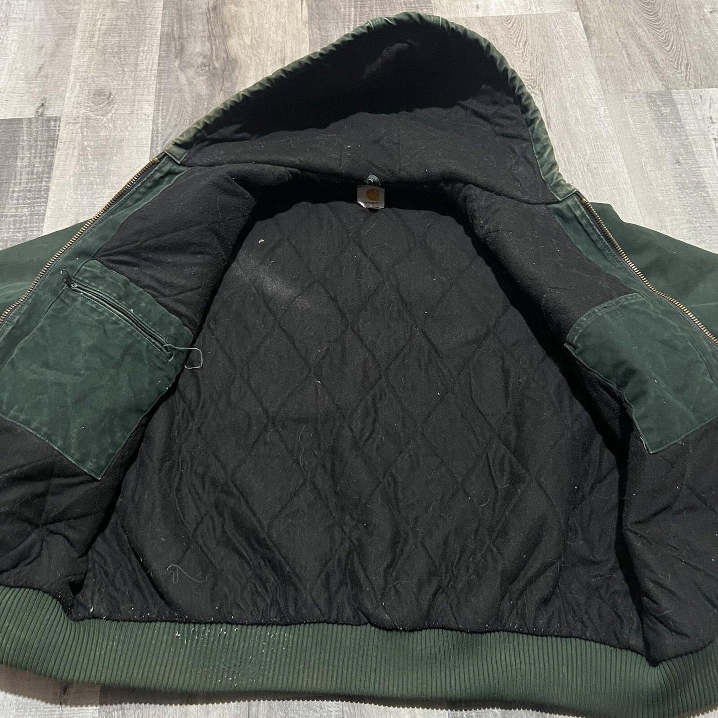 VTG Carhartt J68 Sun Faded Spruce Green Full Zip Hooded Fleece Lined Jacket XL