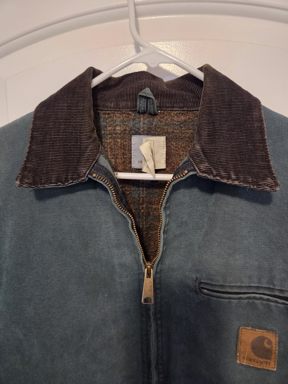 Vintage Carhartt Detroit Jacket J43 HTG Mens L Green Plaid Lined Y2K