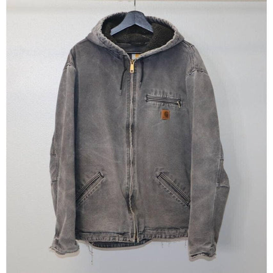 Vintage Faded Carhartt Sherpa Lined Hooded J141 BLK Black Gray Workwear Size XL