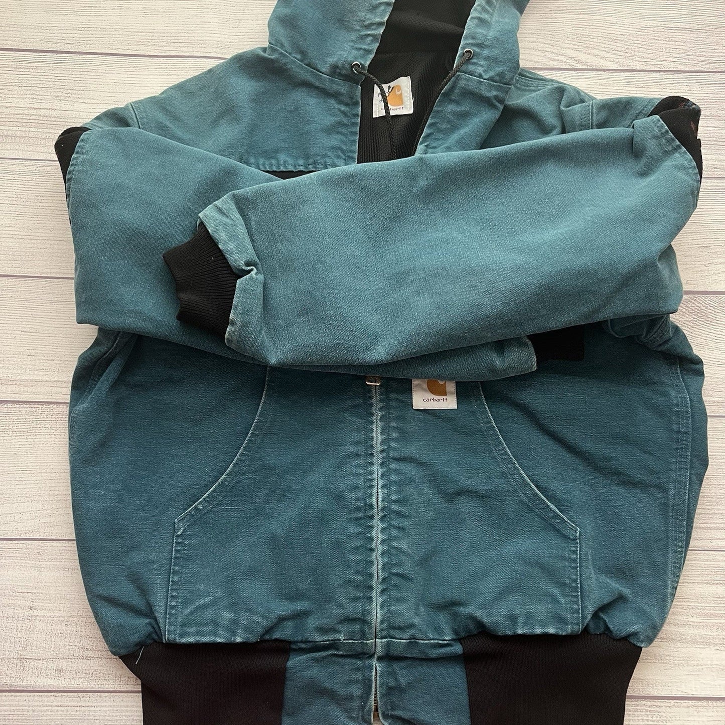 Vintage Carhartt Aztec Santa Fe Jacket Size Medium Teal JQ041 Faded Rare Lined