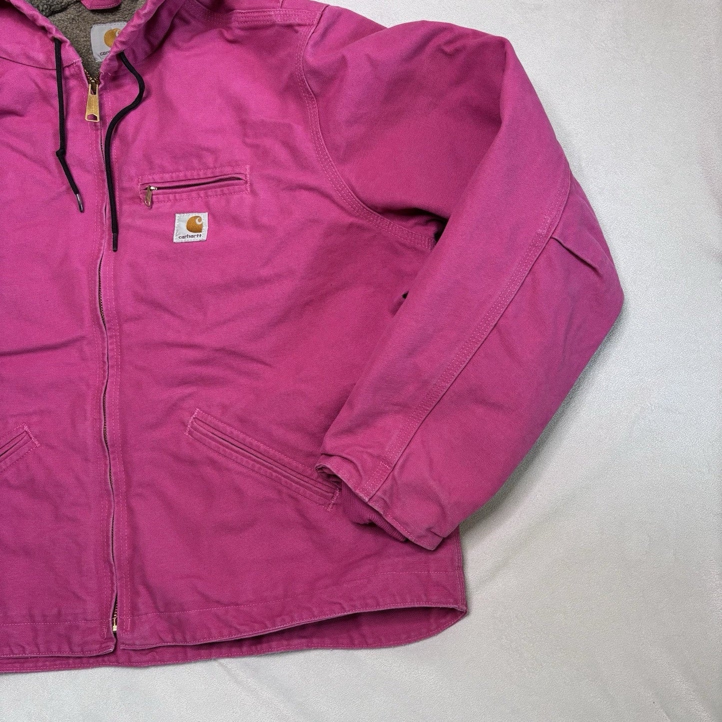 Vintage Carhartt Jacket XXL Pink WJ141 Duck Canvas Quilted Hooded Sherpa Lined