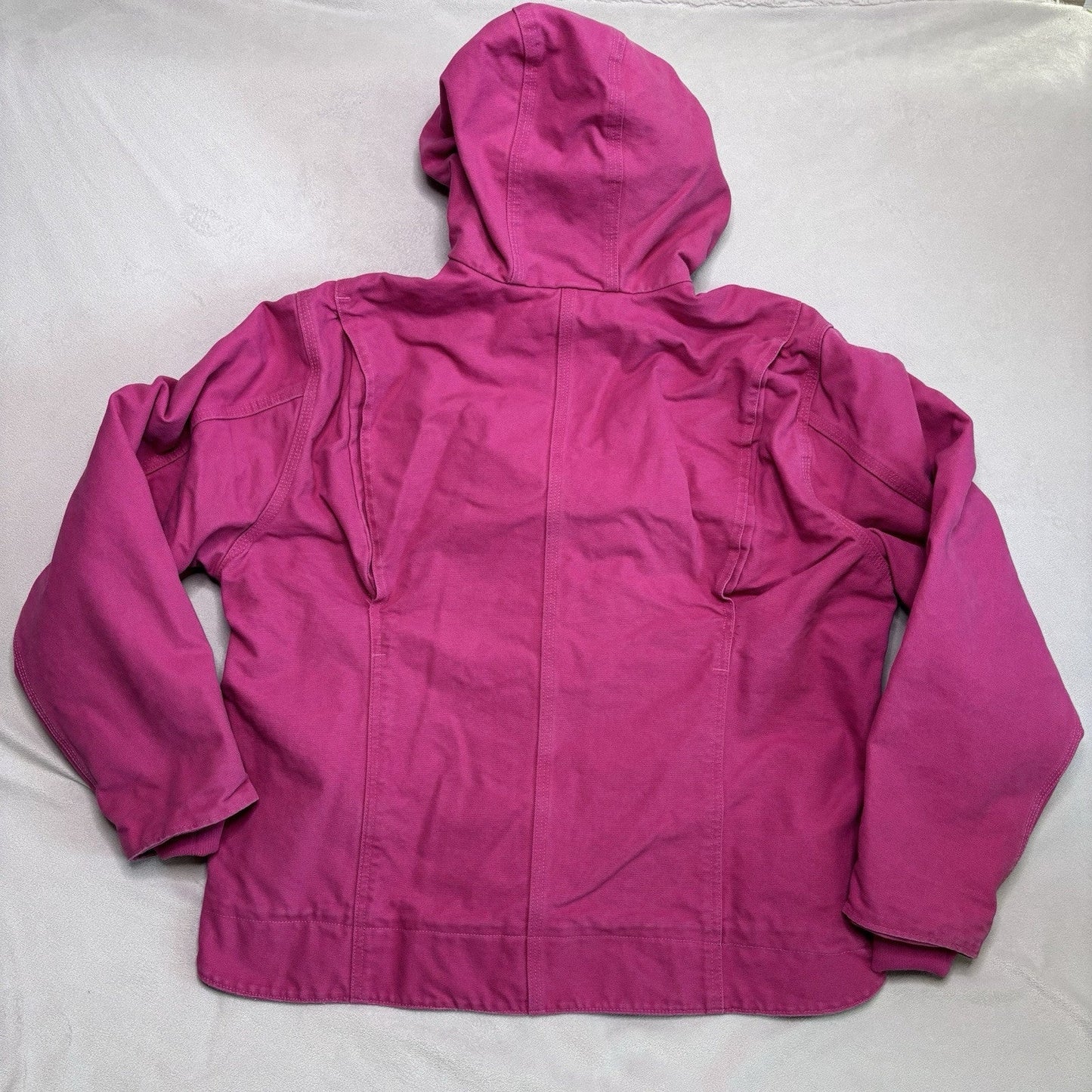 Vintage Carhartt Jacket XXL Pink WJ141 Duck Canvas Quilted Hooded Sherpa Lined