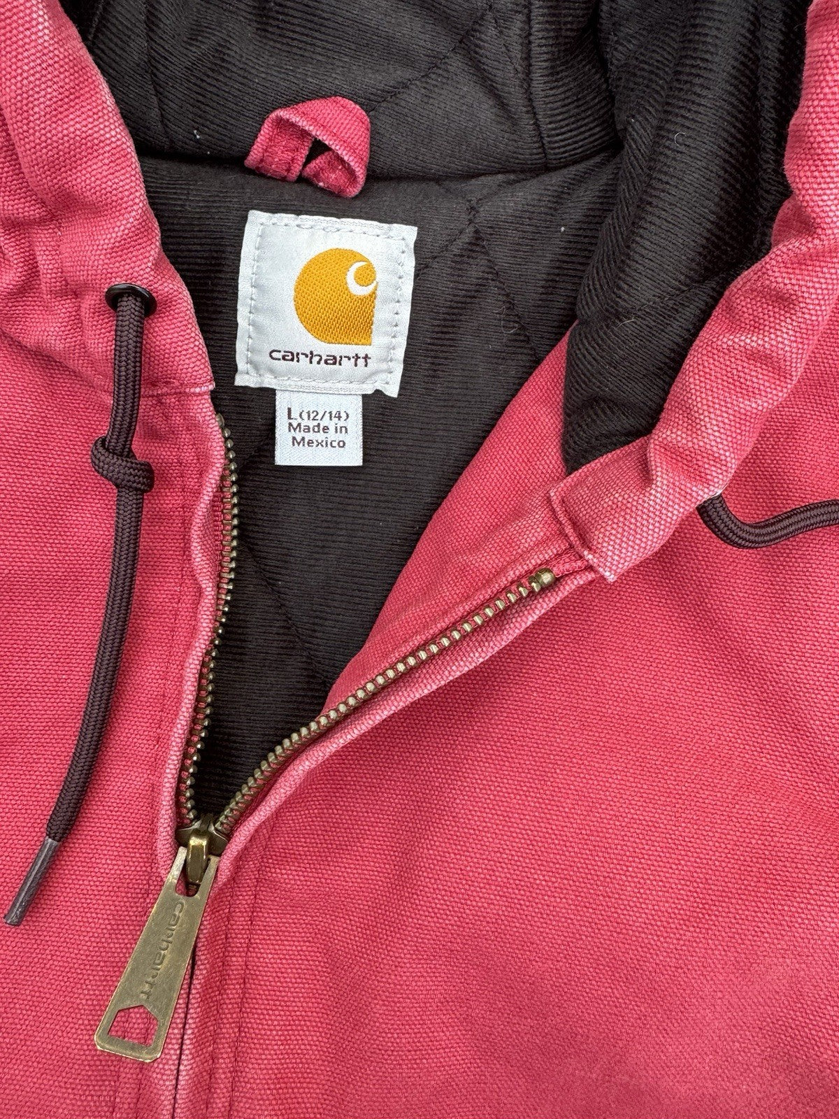 Vintage Carhartt Hooded Canvas Zip Up Jacket Women’s Size L Pink Active Vtg