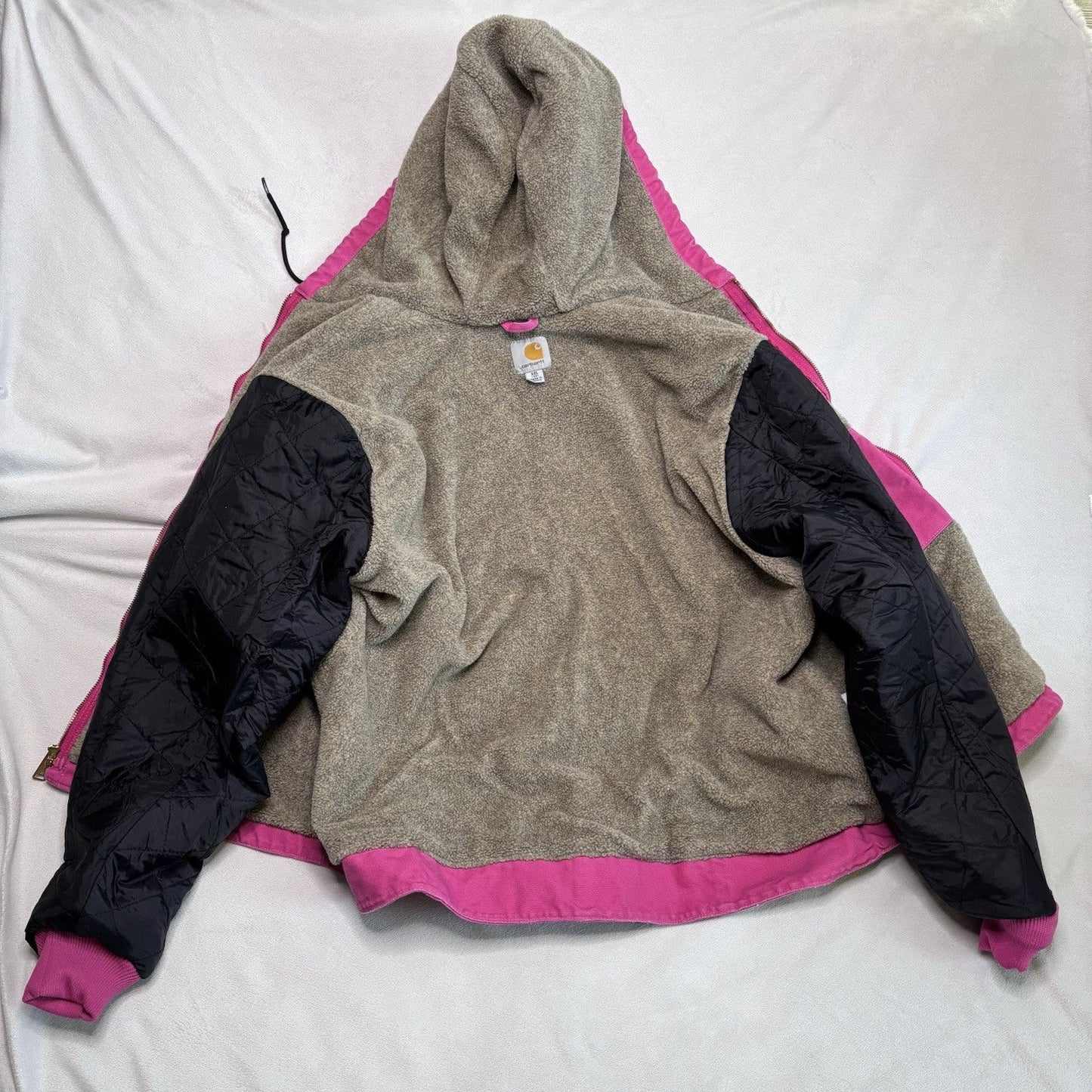 Vintage Carhartt Jacket XXL Pink WJ141 Duck Canvas Quilted Hooded Sherpa Lined