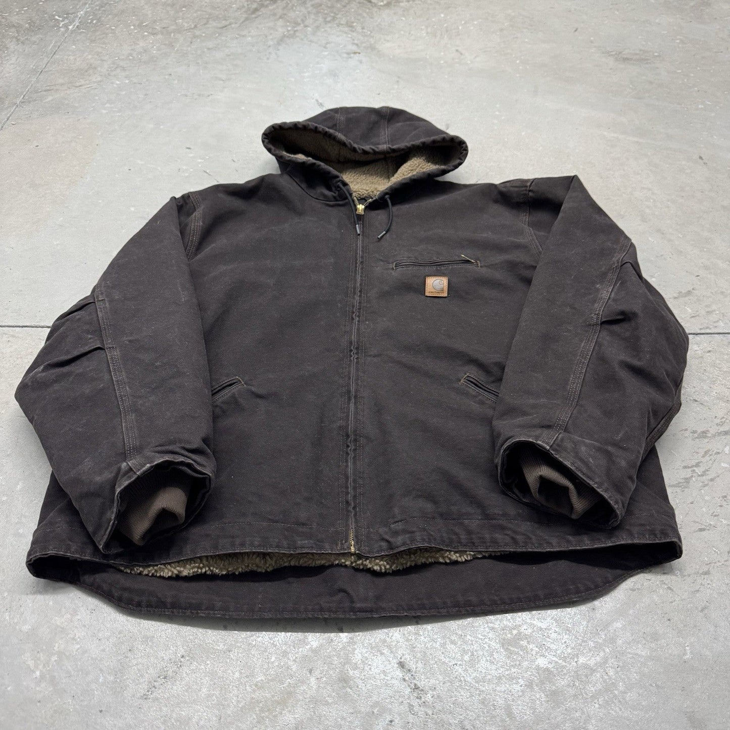 New Vintage Carhartt Detroit Sherpa Lined Hooded Brown Duck Jacket Size 3XL