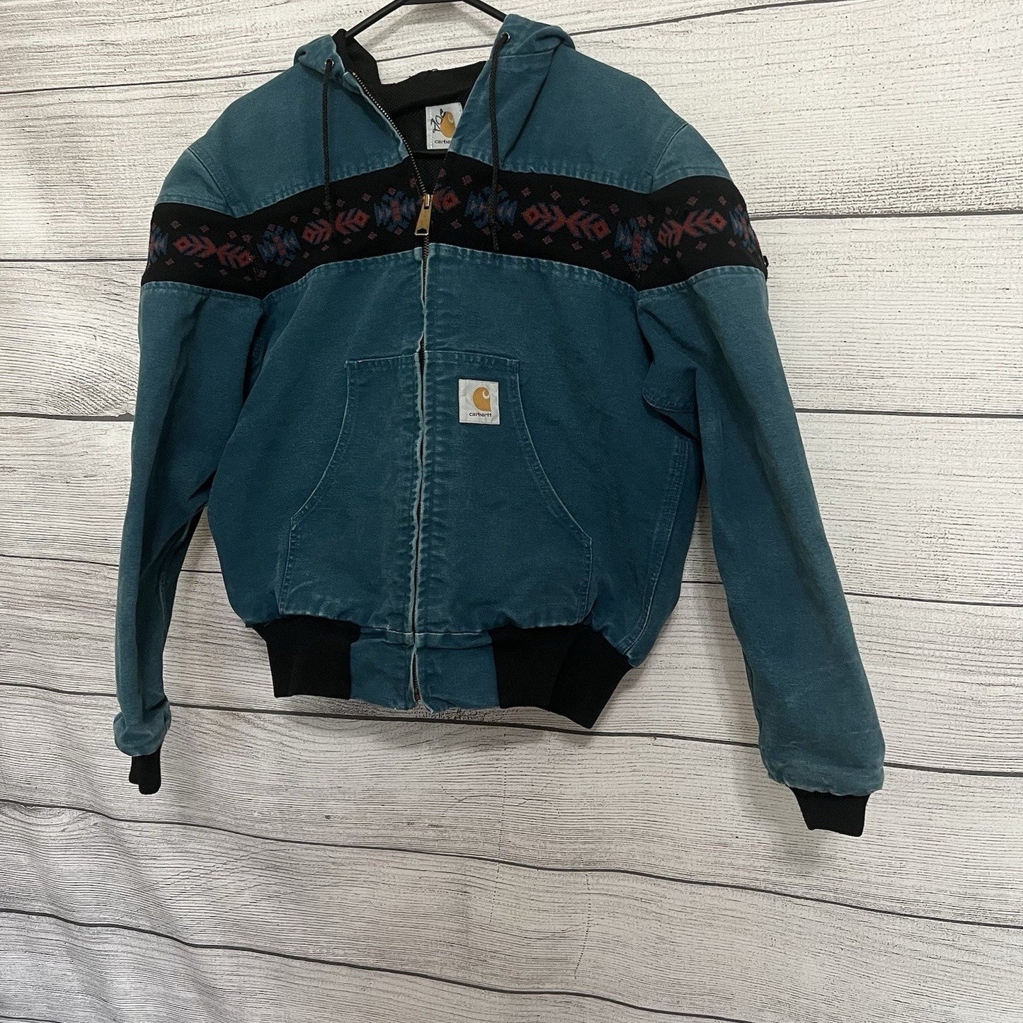Vintage Carhartt Aztec Santa Fe Jacket Size Medium Teal JQ041 Faded Rare Lined
