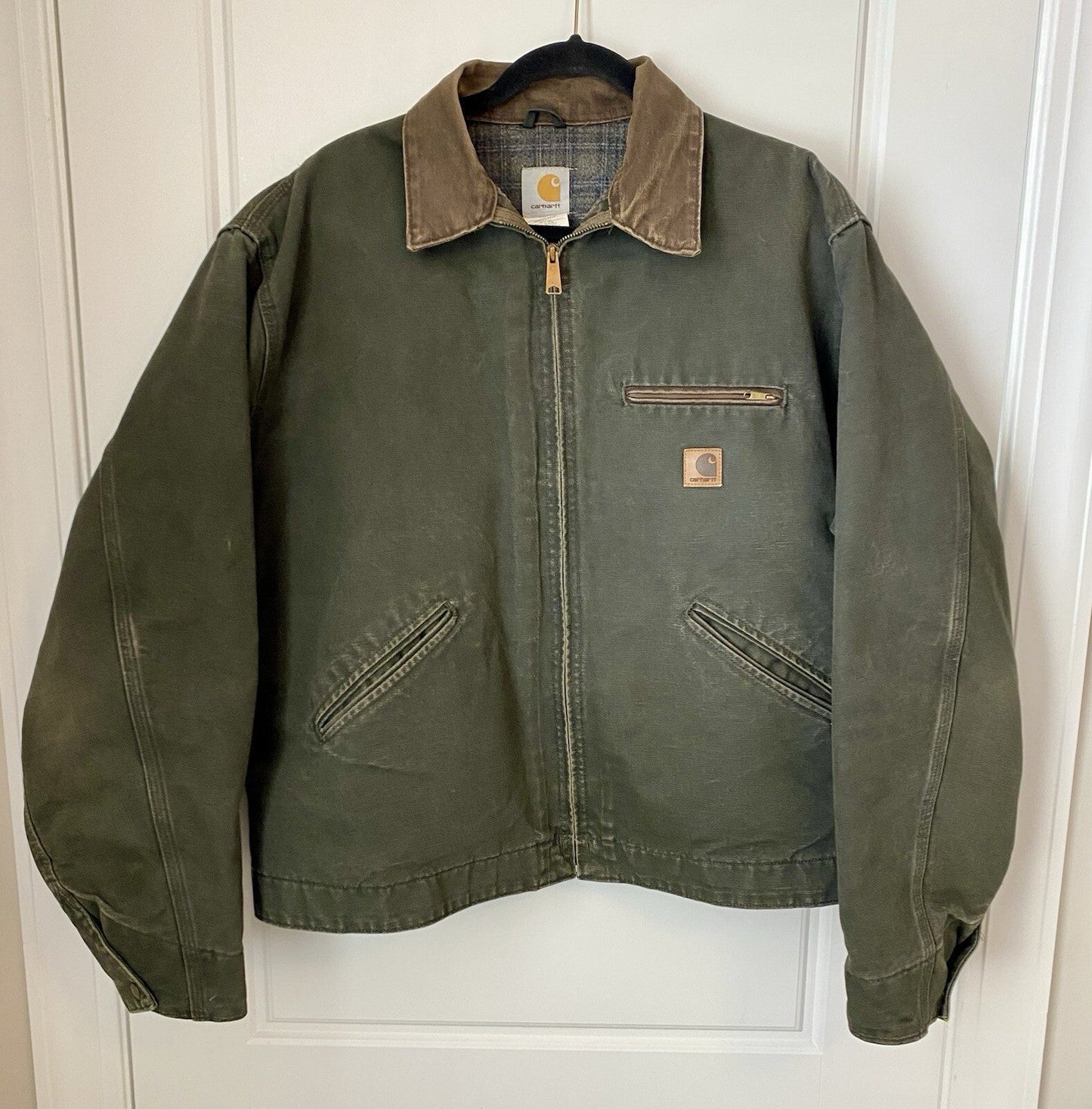 VTG Carhartt Detroit Blanket-Lined Jacket # J97 MOS Moss Green, Men’s Size XL.