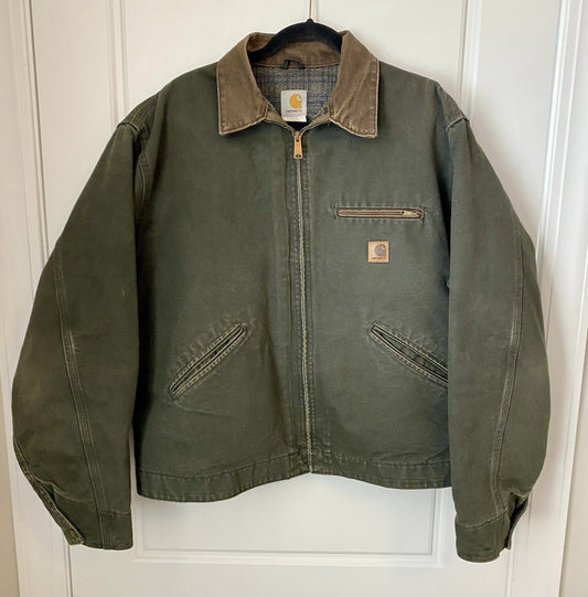 VTG Carhartt Detroit Blanket-Lined Jacket # J97 MOS Moss Green, Men’s Size XL.
