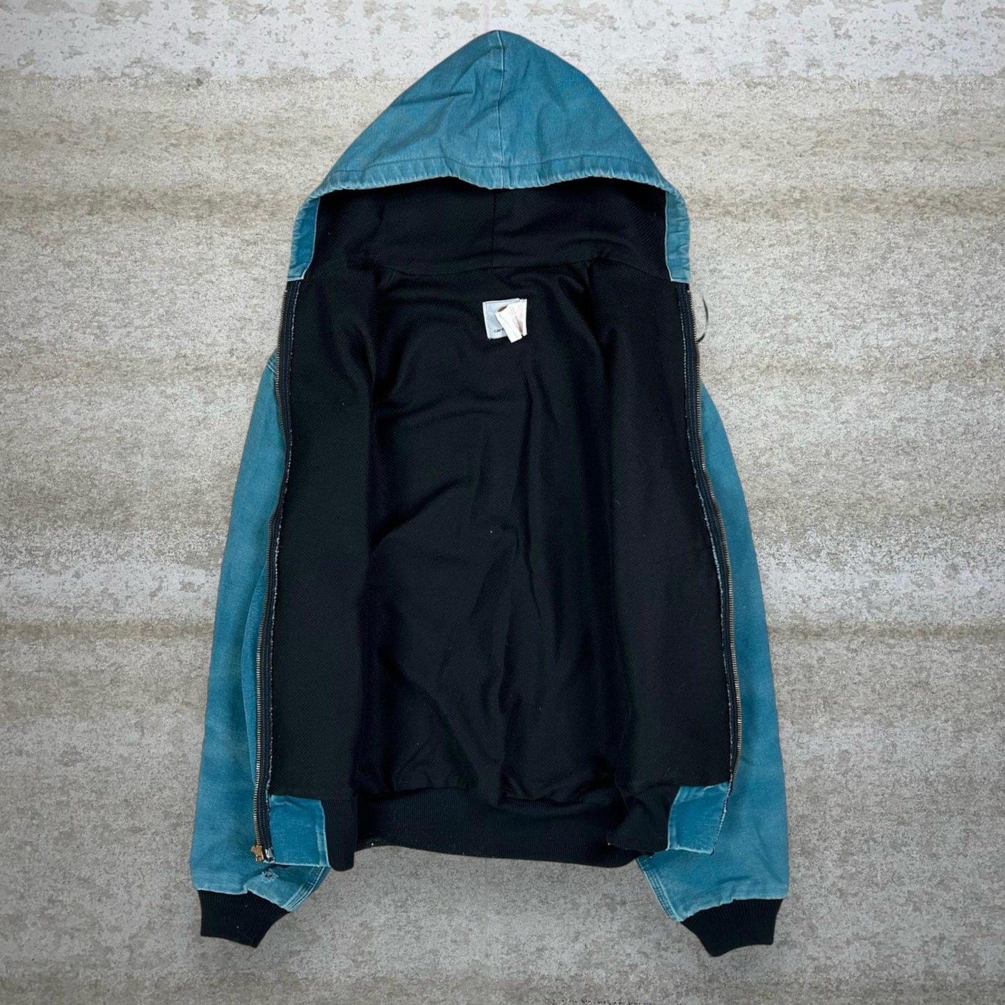 Vintage Carhartt Jacket L Teal Blue Cotton Canvas Mesh Lined Union Made in USA Hooded Full Zip 90s