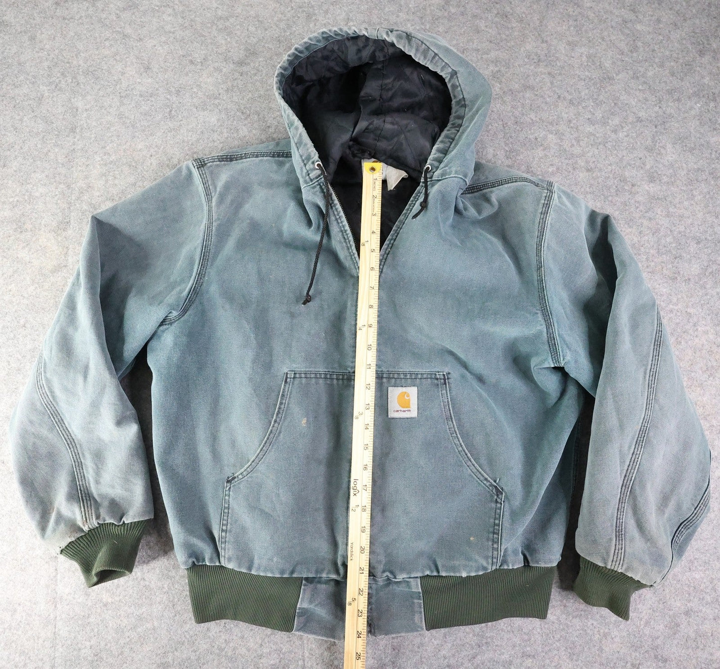 Vintage Carhartt Jacket Mens Large Blue Hooded Workwear Faded Distressed Chore