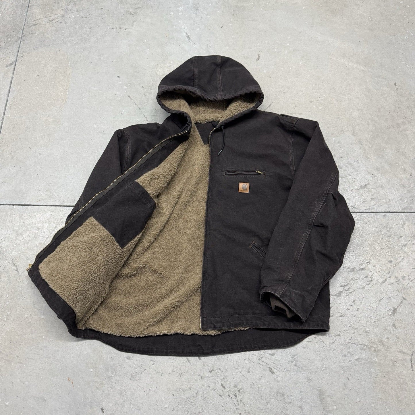 New Vintage Carhartt Detroit Sherpa Lined Hooded Brown Duck Jacket Size 3XL