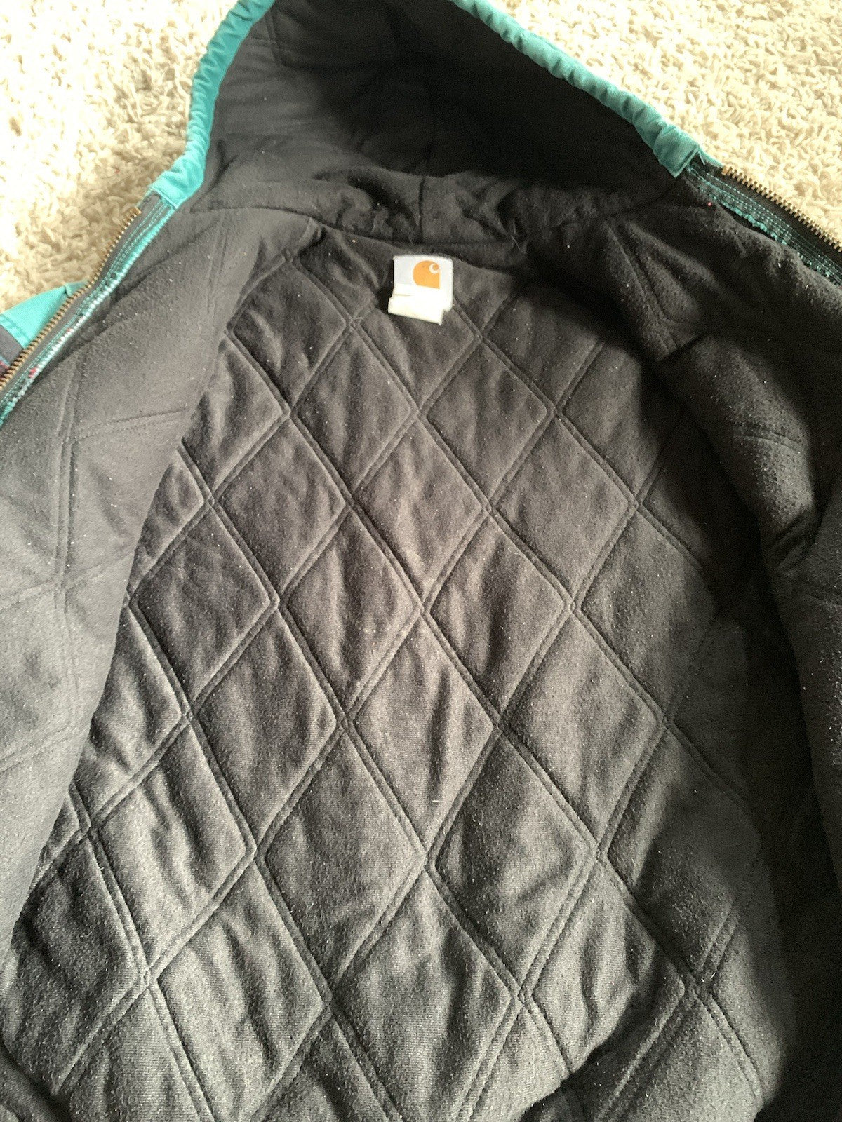 Vintage Carhartt Aztec Santa Fe Style Hooded Jacket Teal Aqua Medium J79 AQU