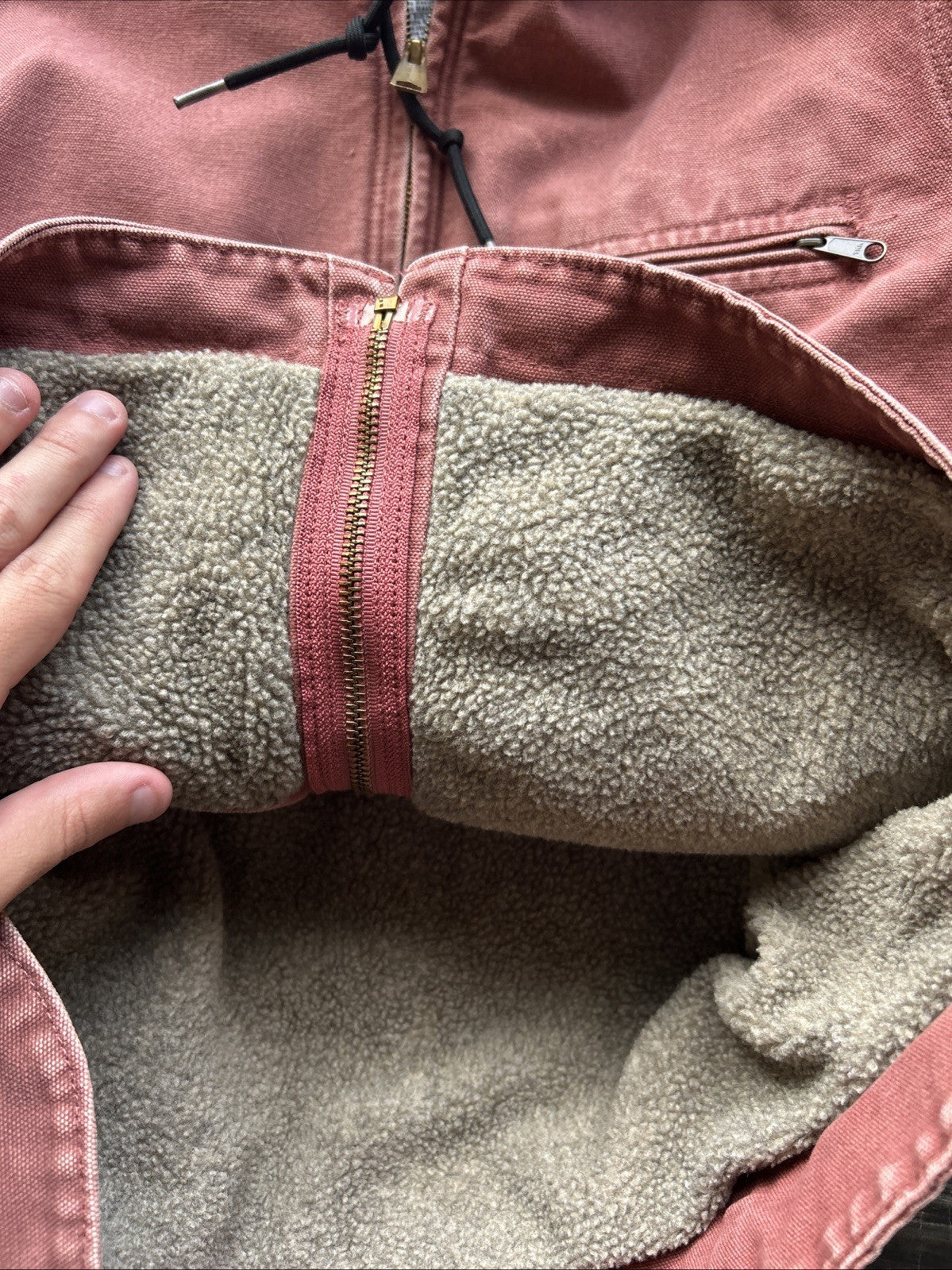 Vintage Carhartt WJ141 VRS rust red Jacket Sherpa Lined Hooded Womens Small RARE