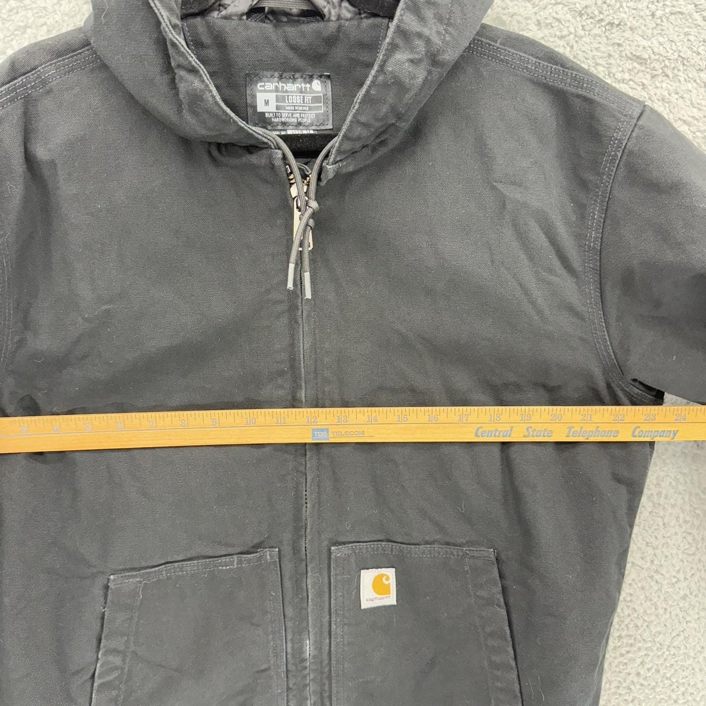 Vintage Carhartt Mens Black Canvas Quilted Coat Hooded Jacket J130-M Size Medium