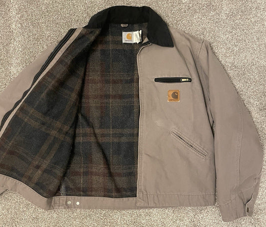Carhartt Vintage Cement Grey Detroit Jacket J76 CMT Washed Sandstone Duck Large