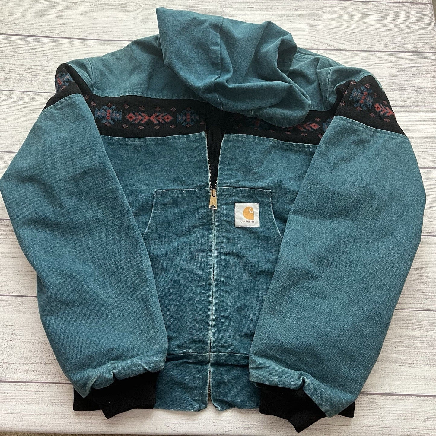 Vintage Carhartt Aztec Santa Fe Jacket Size Medium Teal JQ041 Faded Rare Lined