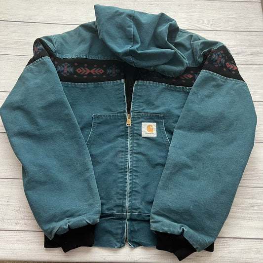 Vintage Carhartt Aztec Santa Fe Jacket Size Medium Teal JQ041 Faded Rare Lined