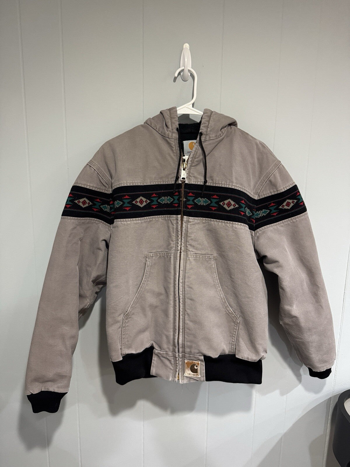 Vintage 90s Grey Aztec Carhartt Jacket Size M J78