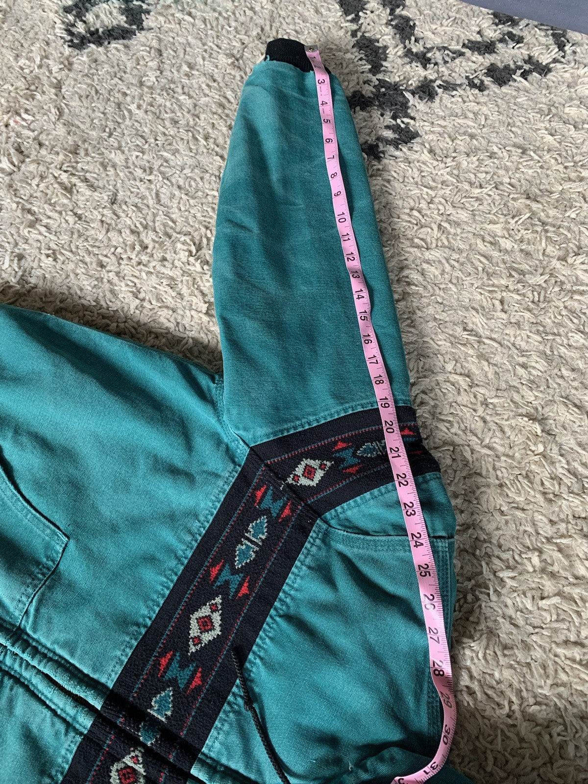 Vintage Carhartt Aztec Santa Fe Style Hooded Jacket Teal Aqua Medium J79 AQU