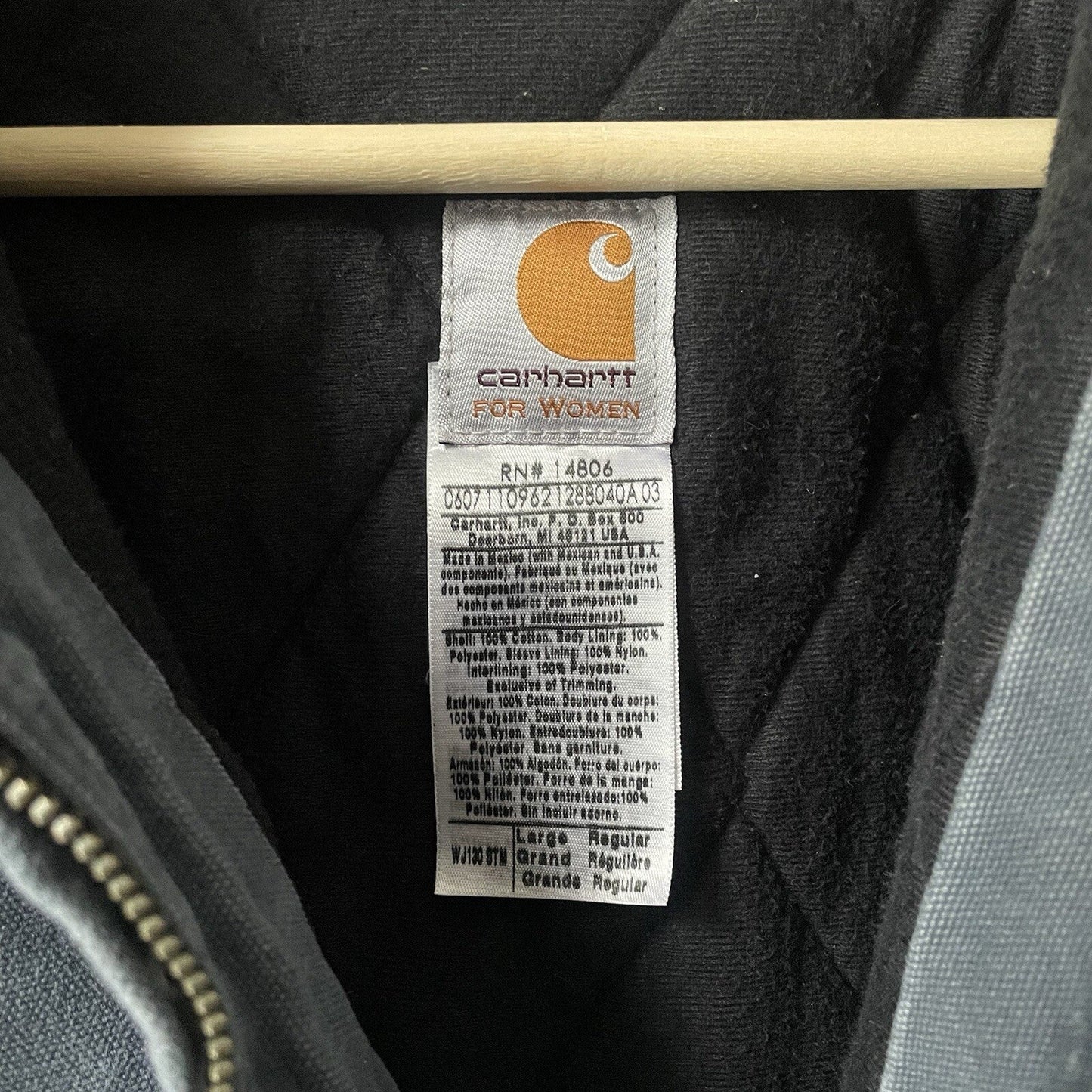 Carhartt Jacket Quilt Lined Womens Large WJ130 STM Gray Black 14086
