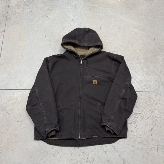 New Vintage Carhartt Detroit Sherpa Lined Hooded Brown Duck Jacket Size 3XL