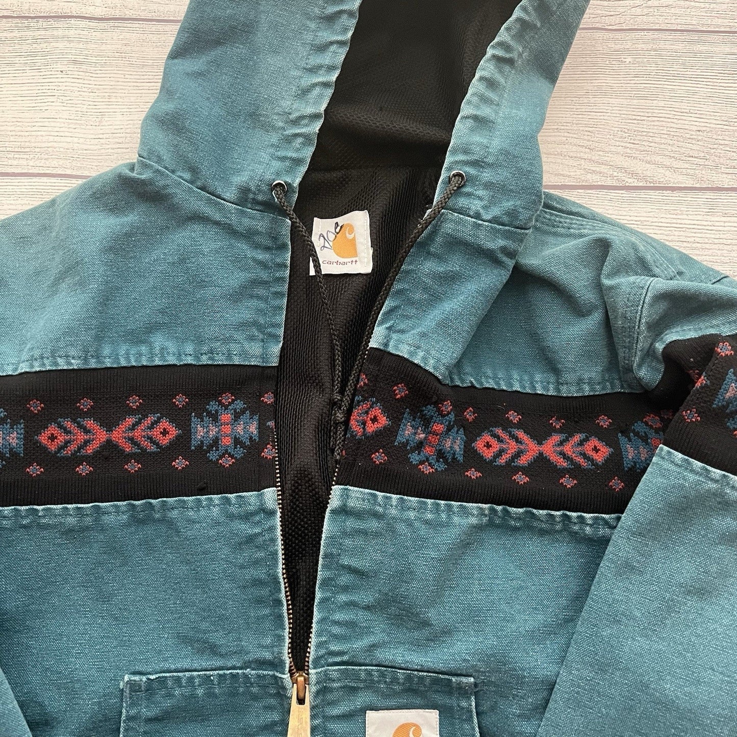 Vintage Carhartt Aztec Santa Fe Jacket Size Medium Teal JQ041 Faded Rare Lined