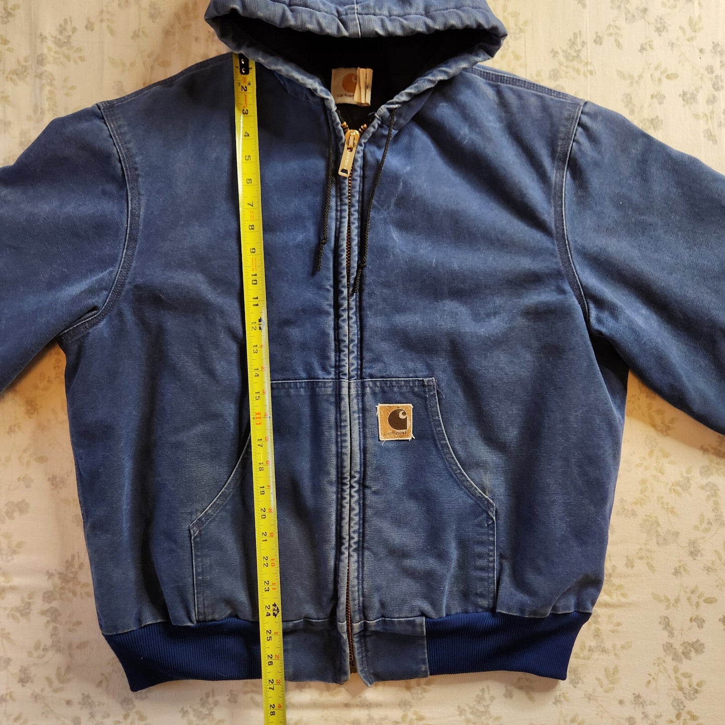 Vintage Carhartt Mens L Duck Blue J68 BLU Hooded Canvas Work Insulated Jacket