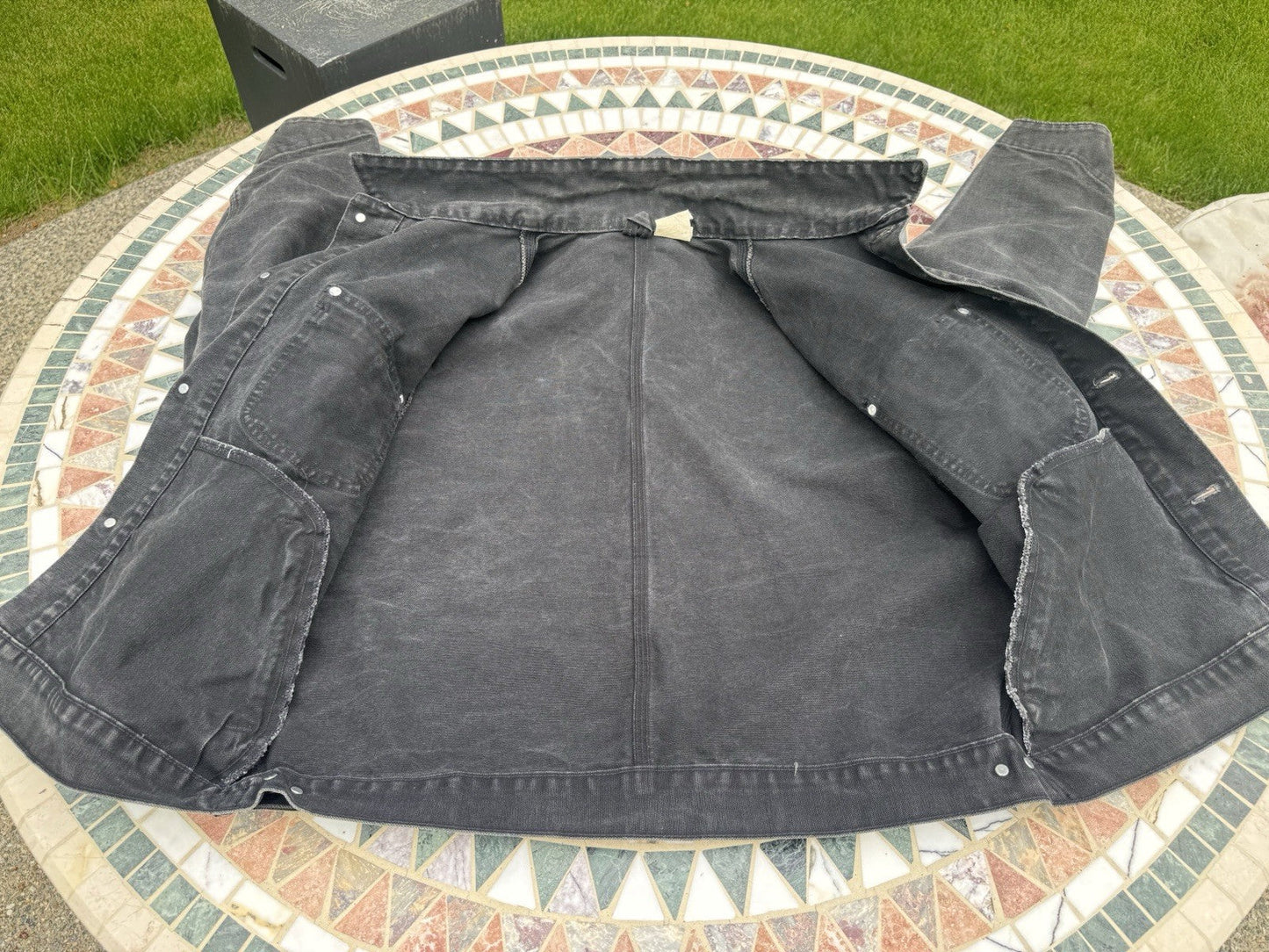 VTG Carhartt JU1005 Large Unlined Black Chore Jacket ~ blk detroit l coat