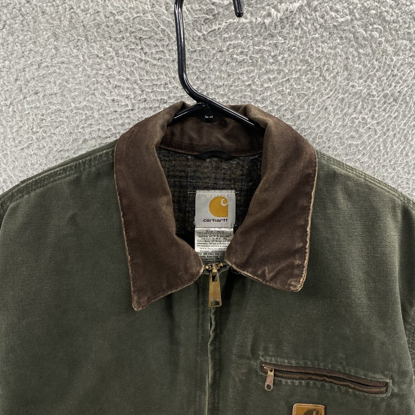 VINTAGE Carhartt Jacket Mens Large Green Detroit J97 MOS Blanket Duck Canvas 90s