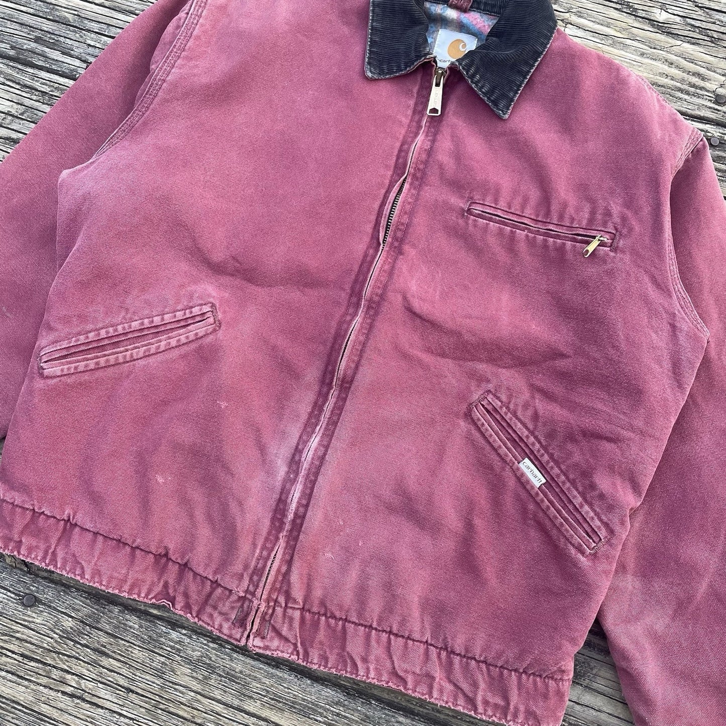 vintage carhartt j24 rdw aztec detroit jacket in redwood size medium