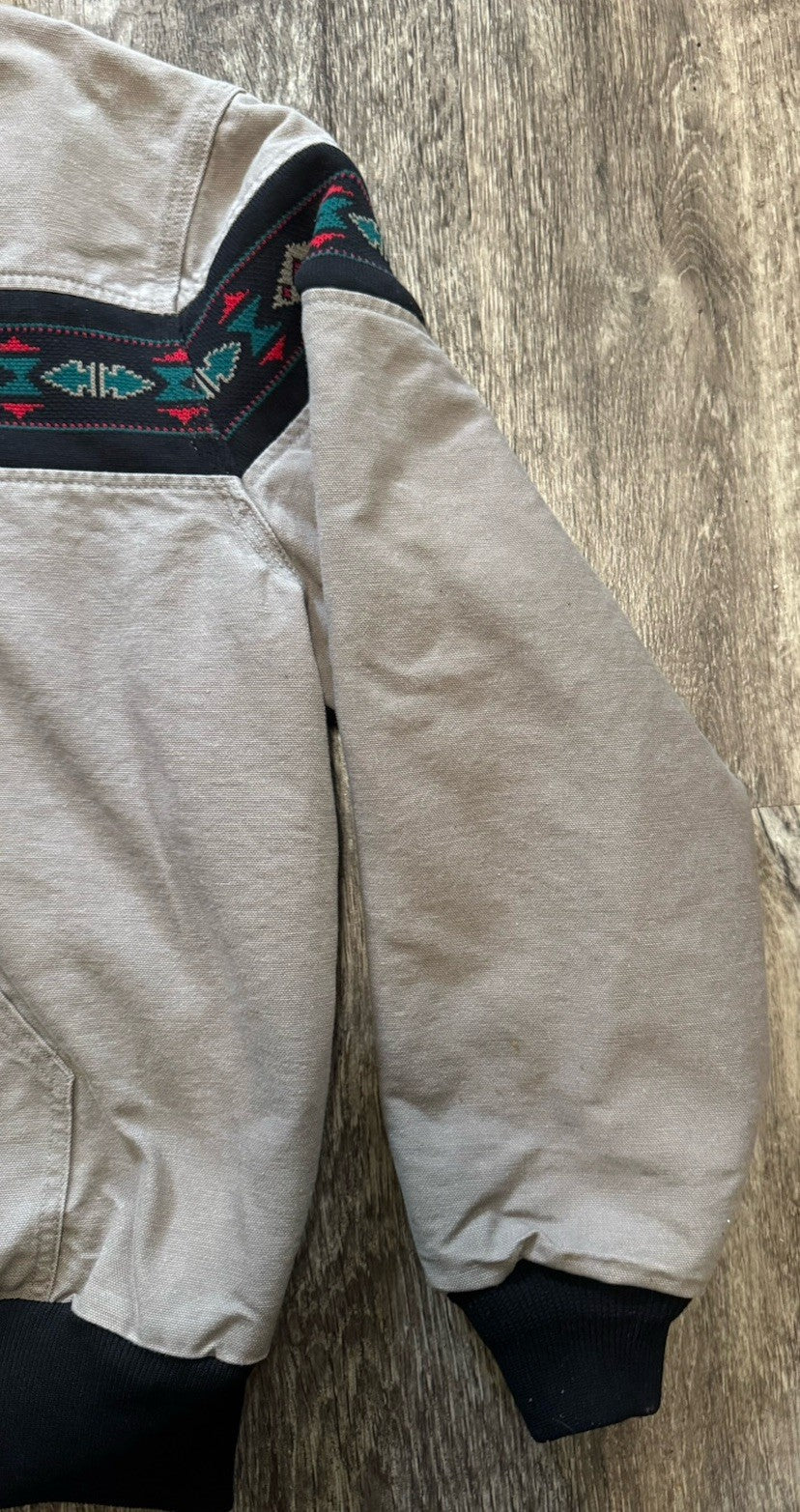 Vintage 90s Carhartt Aztec Full Zip Hooded Jacket Quilted Tribal Size X-Large
