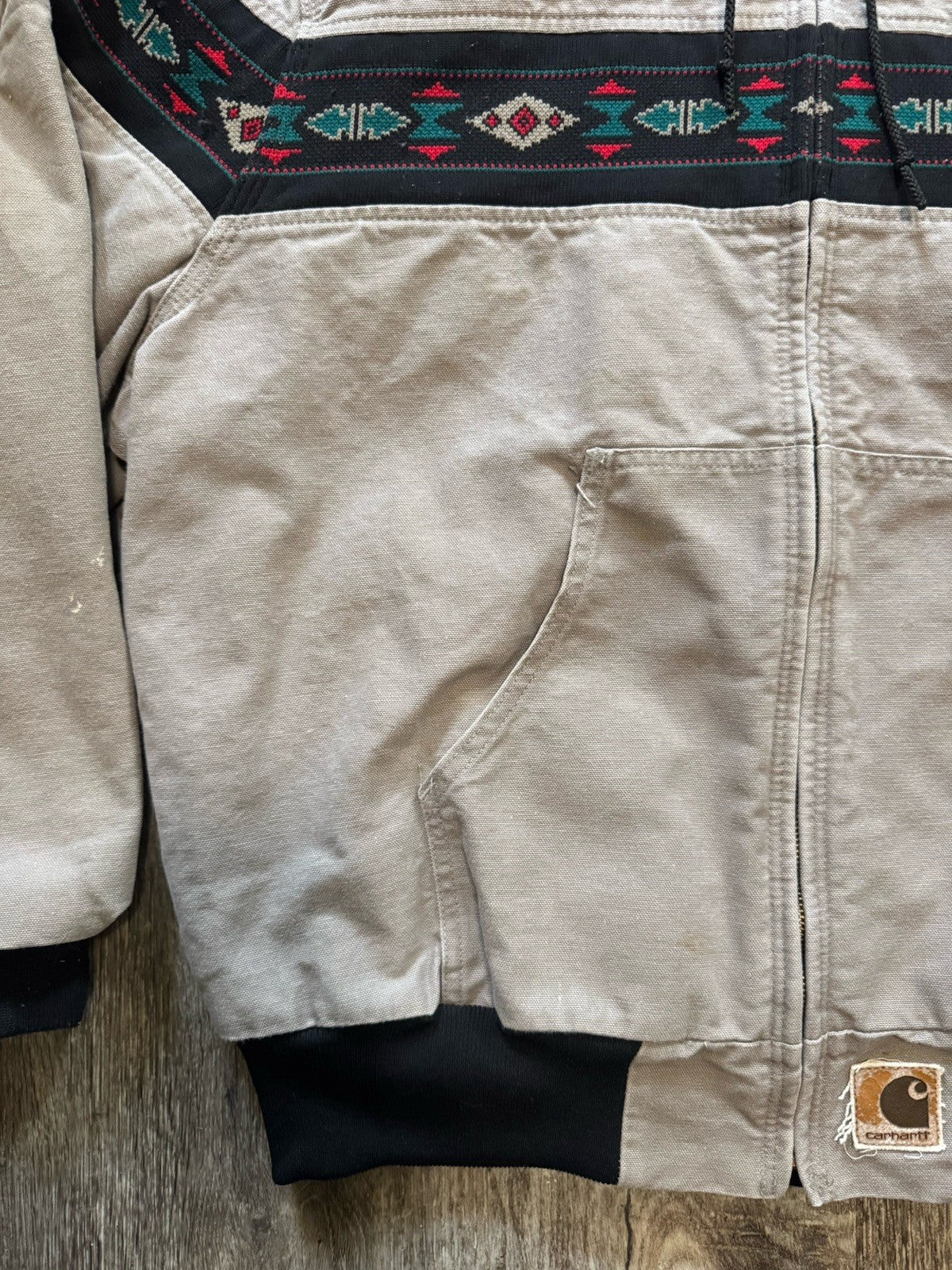 Vintage 90s Carhartt Aztec Full Zip Hooded Jacket Quilted Tribal Size X-Large