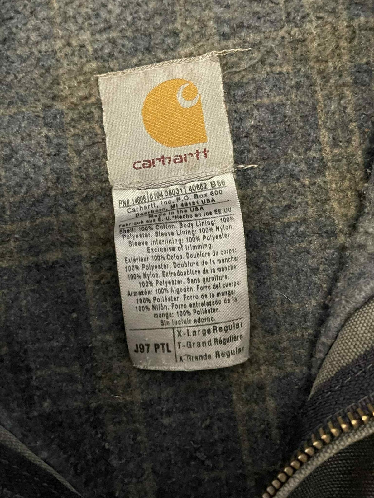 Vintage Carhartt Grey Distressed Detroit Jacket J97 PTL Size XL Blanket Lined