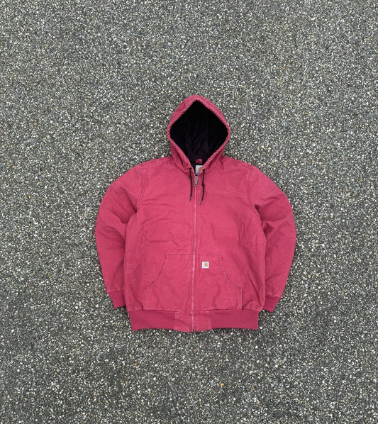 Vintage Carhartt Hooded Canvas Zip Up Jacket Women’s Size L Pink Active Vtg