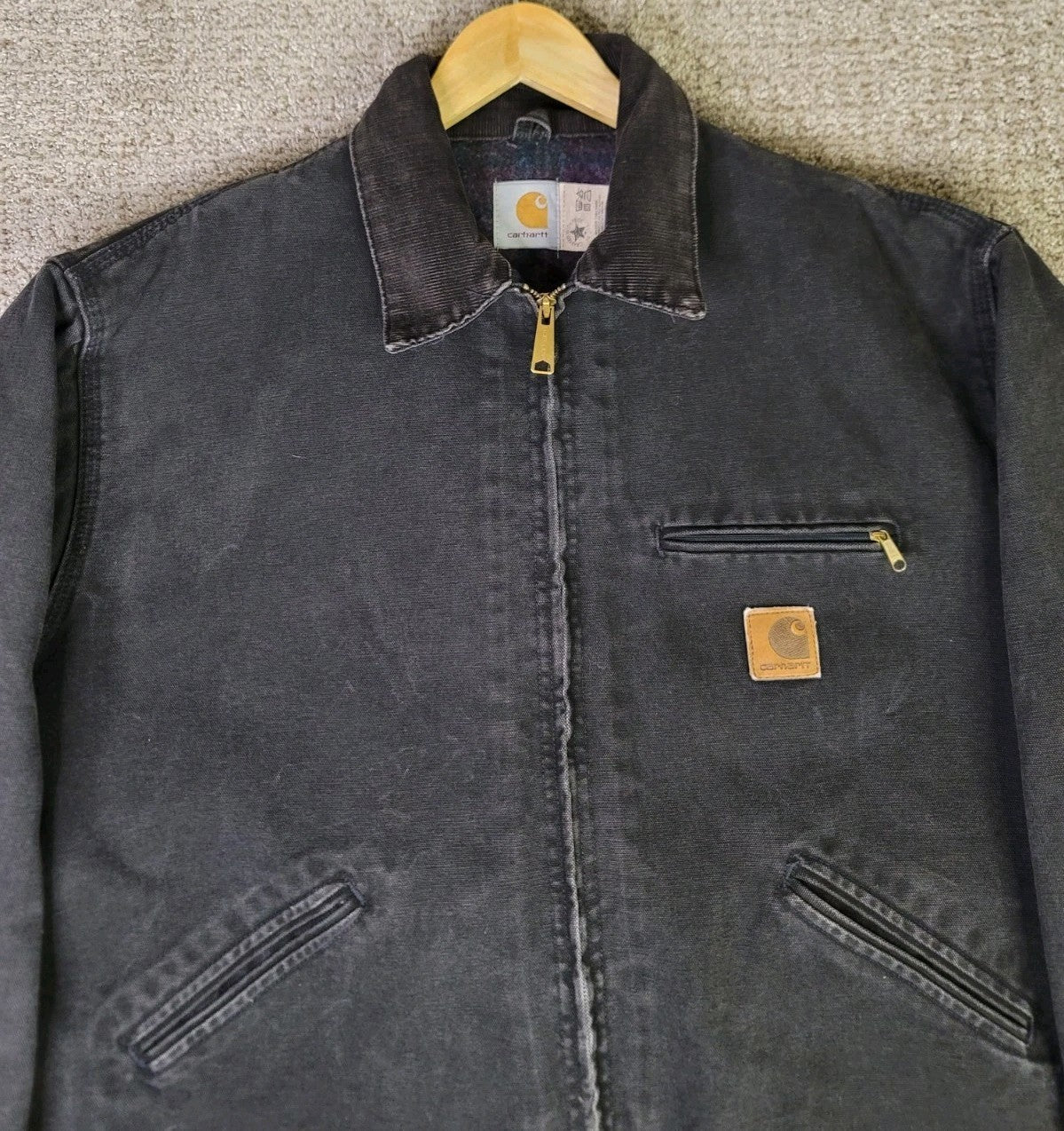 Vintage Carhartt J43 ONX Onyx Black Sandstone Detroit Jacket sz XL Blanket Lined