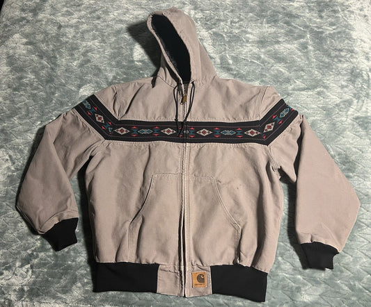 Vintage 90’s Men’s Carhartt Aztec Gray Hooded Jacket J78 CMT Southwestern Sz XL