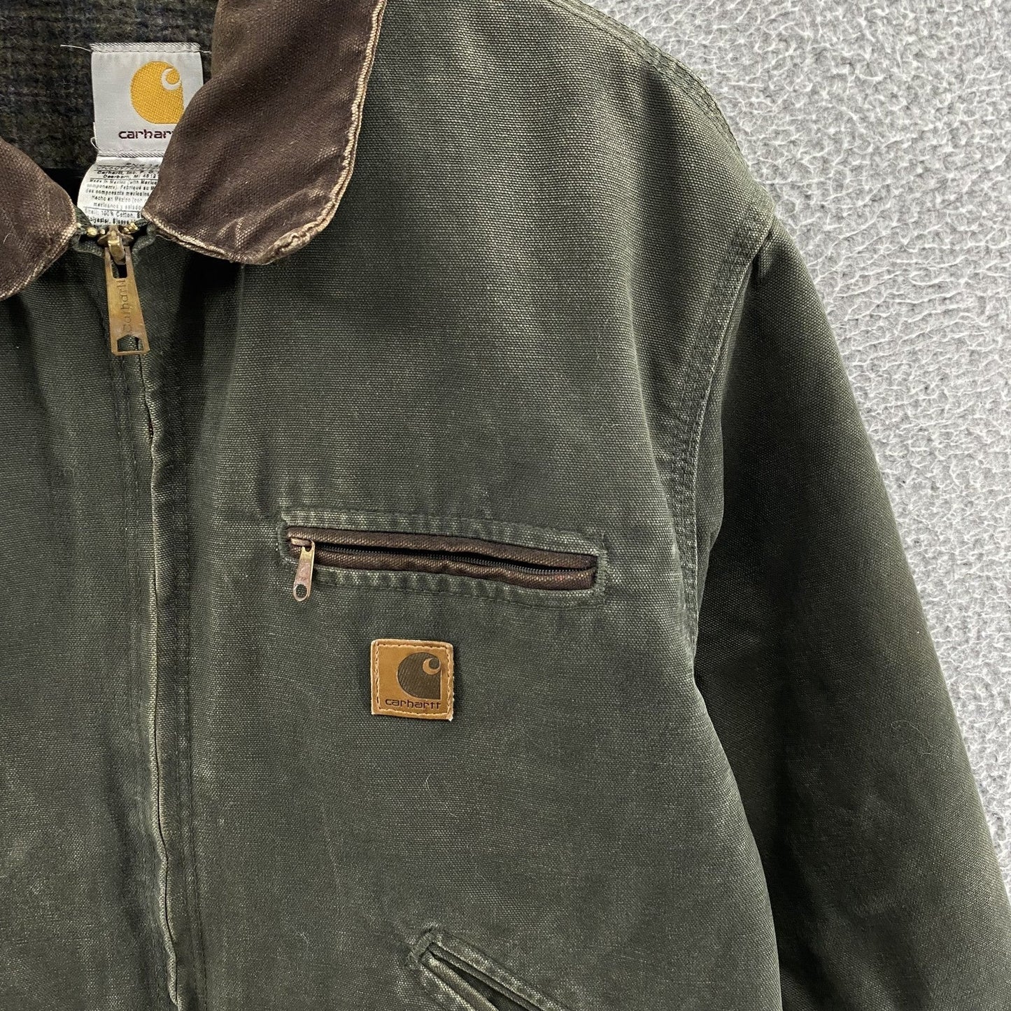 VINTAGE Carhartt Jacket Mens Large Green Detroit J97 MOS Blanket Duck Canvas 90s