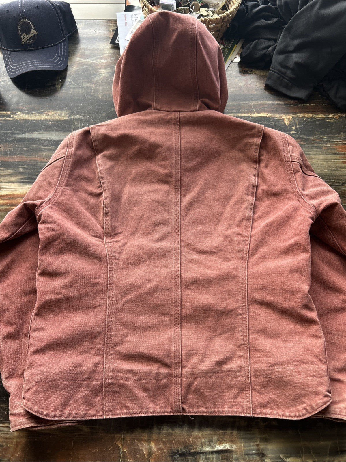 Vintage Carhartt WJ141 VRS rust red Jacket Sherpa Lined Hooded Womens Small RARE
