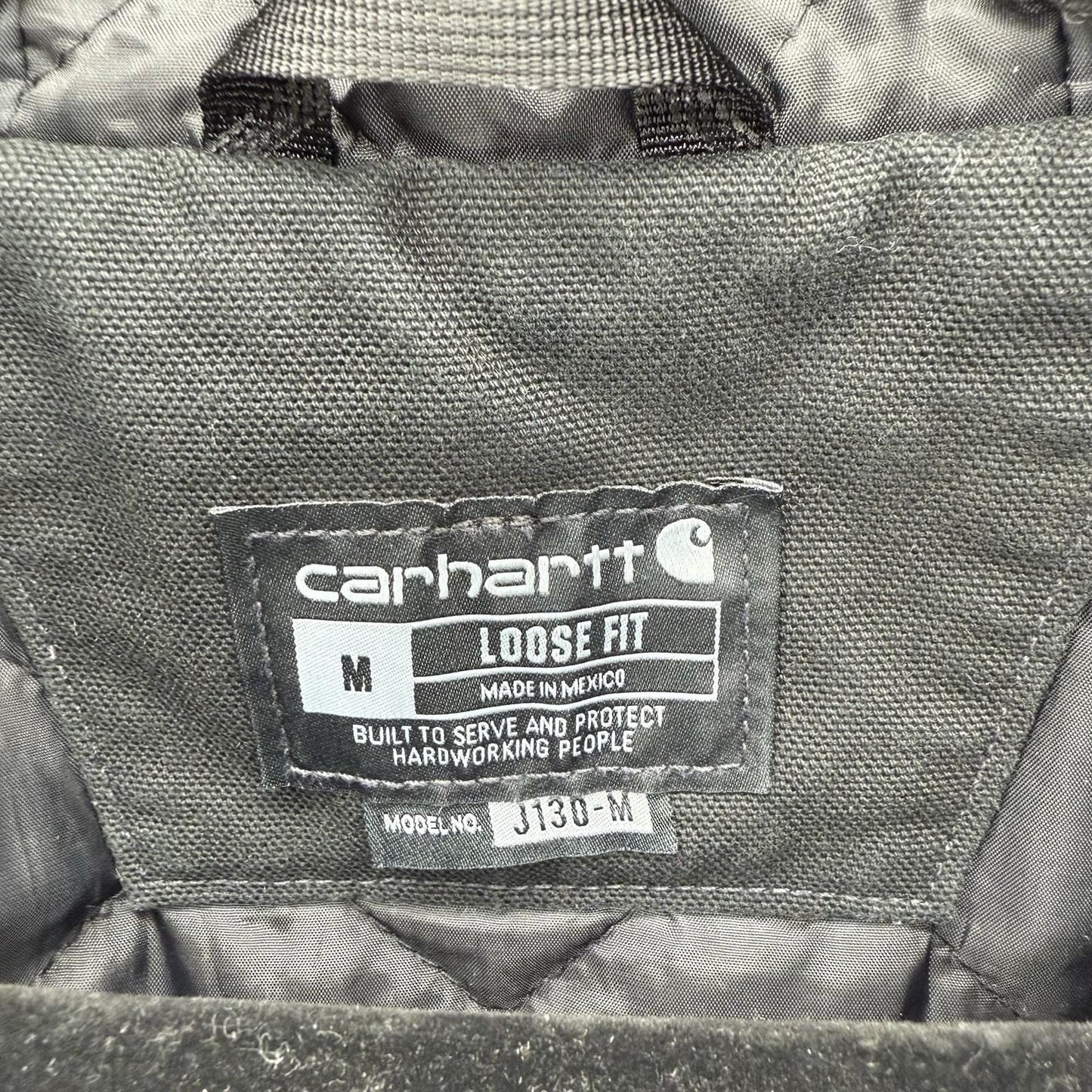 Vintage Carhartt Mens Black Canvas Quilted Coat Hooded Jacket J130-M Size Medium