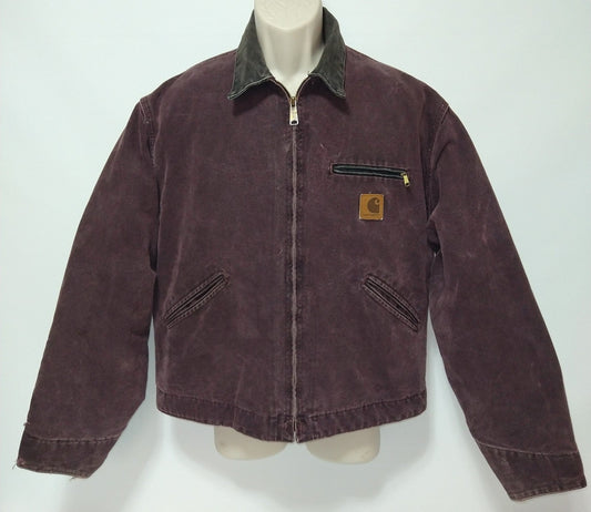 Carhartt Detroit Jacket J97 BRG Burgundy Size L Reg. Blanket Lined USA Made VTG