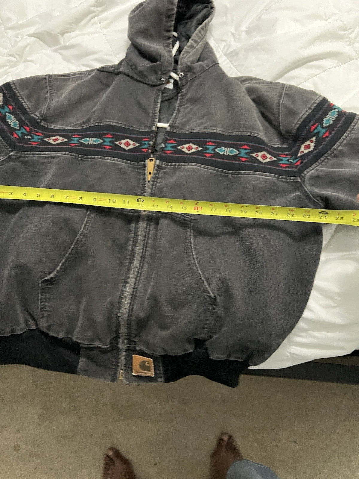 Vintage Carhartt Jacket Mens Large Gray Hooded Aztec Faded 90s  Sz Large