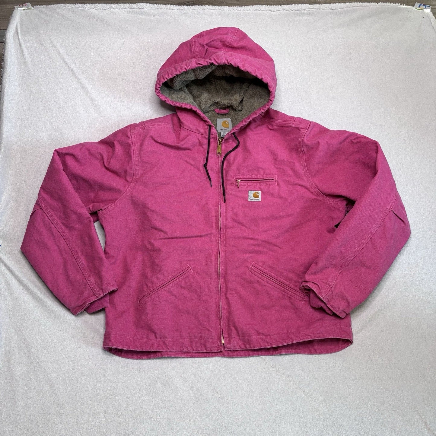 Vintage Carhartt Jacket XXL Pink WJ141 Duck Canvas Quilted Hooded Sherpa Lined