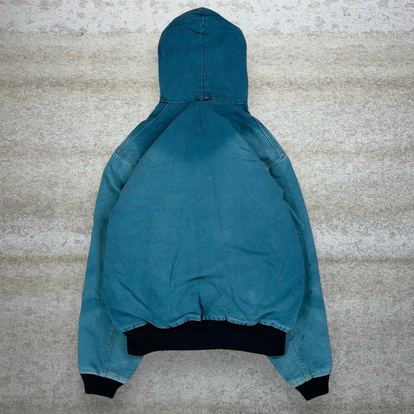 Vintage Carhartt Jacket L Teal Blue Cotton Canvas Mesh Lined Union Made in USA Hooded Full Zip 90s