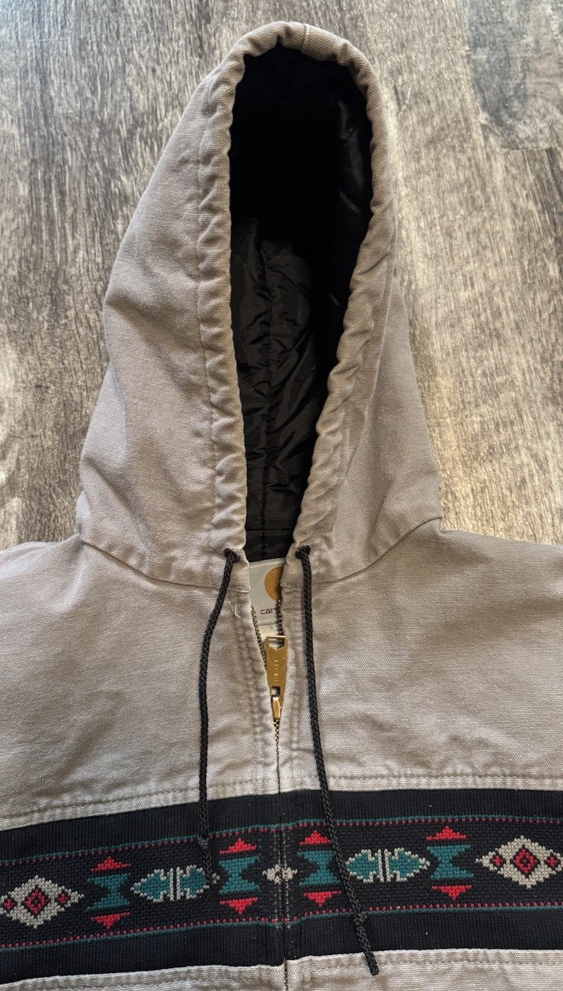 Vintage 90s Carhartt Aztec Full Zip Hooded Jacket Quilted Tribal Size X-Large