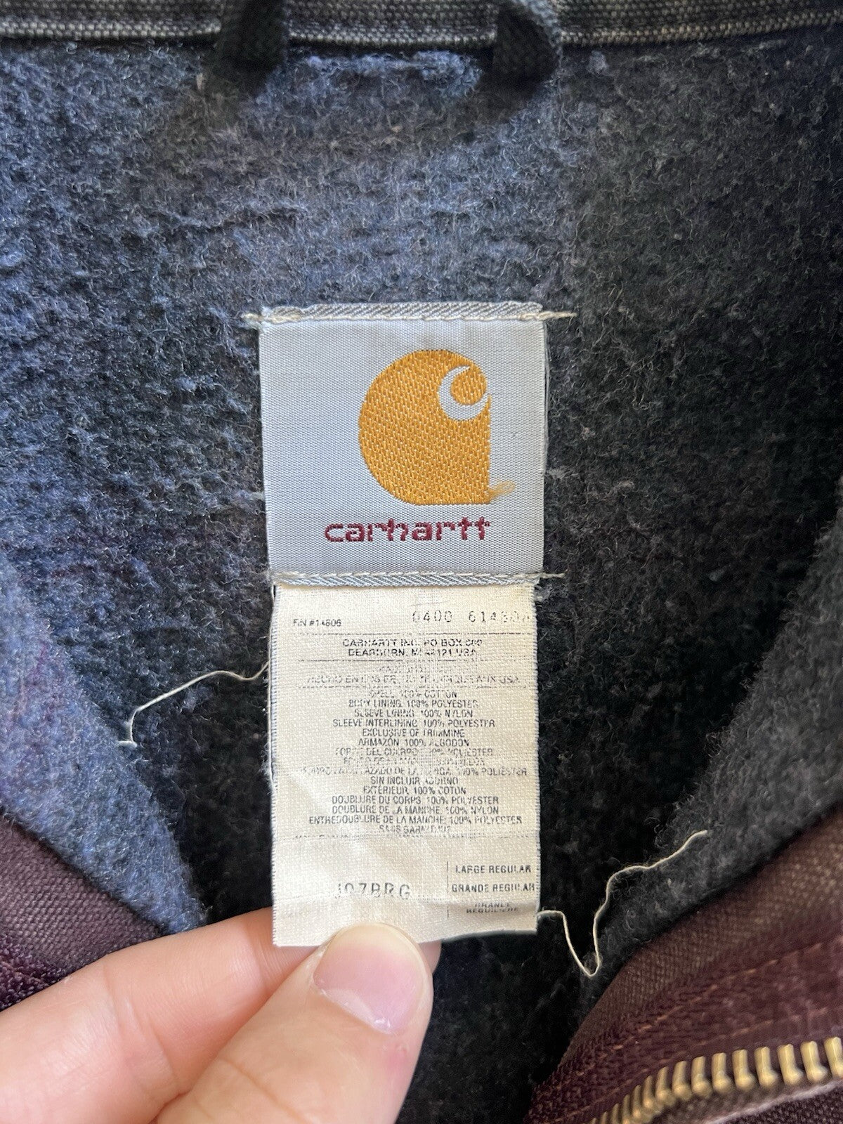 Vintage 2000 Carhartt Detroit Jacket J97 BRG Burgundy Size Large Blanket Lined
