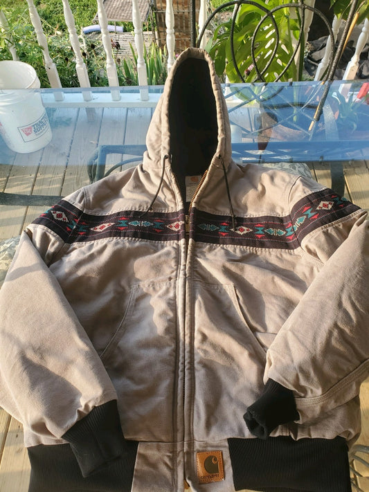 Carhartt Aztec Large Hooded Jacket Vintage 90's  Distressed Tribal Pattern
