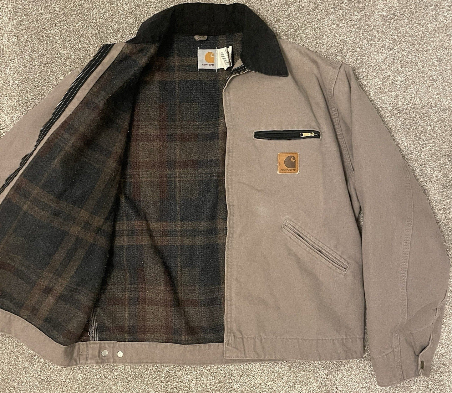 Carhartt Vintage Cement Grey Detroit Jacket J76 CMT Washed Sandstone Duck Large