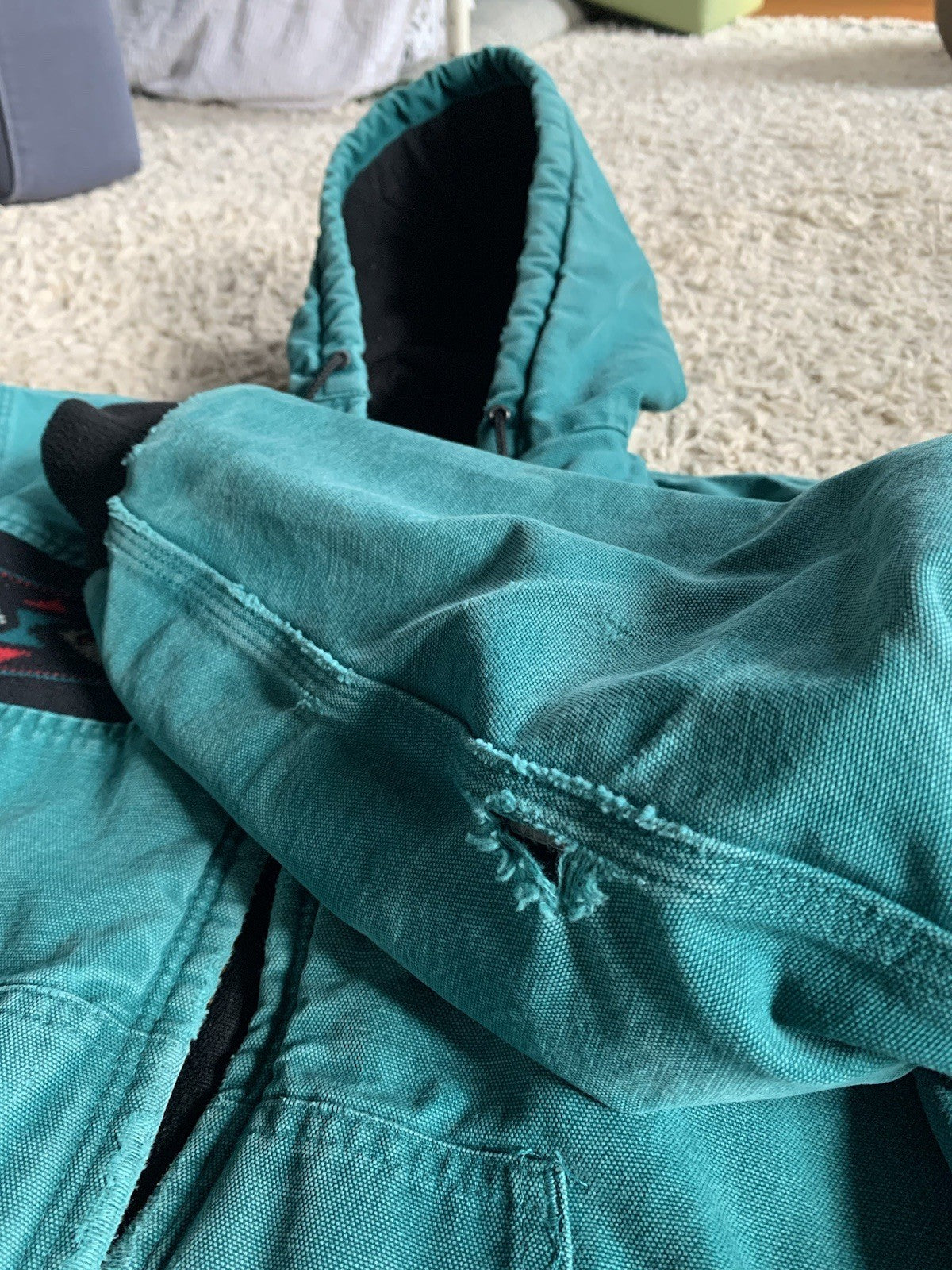 Vintage Carhartt Aztec Santa Fe Style Hooded Jacket Teal Aqua Medium J79 AQU