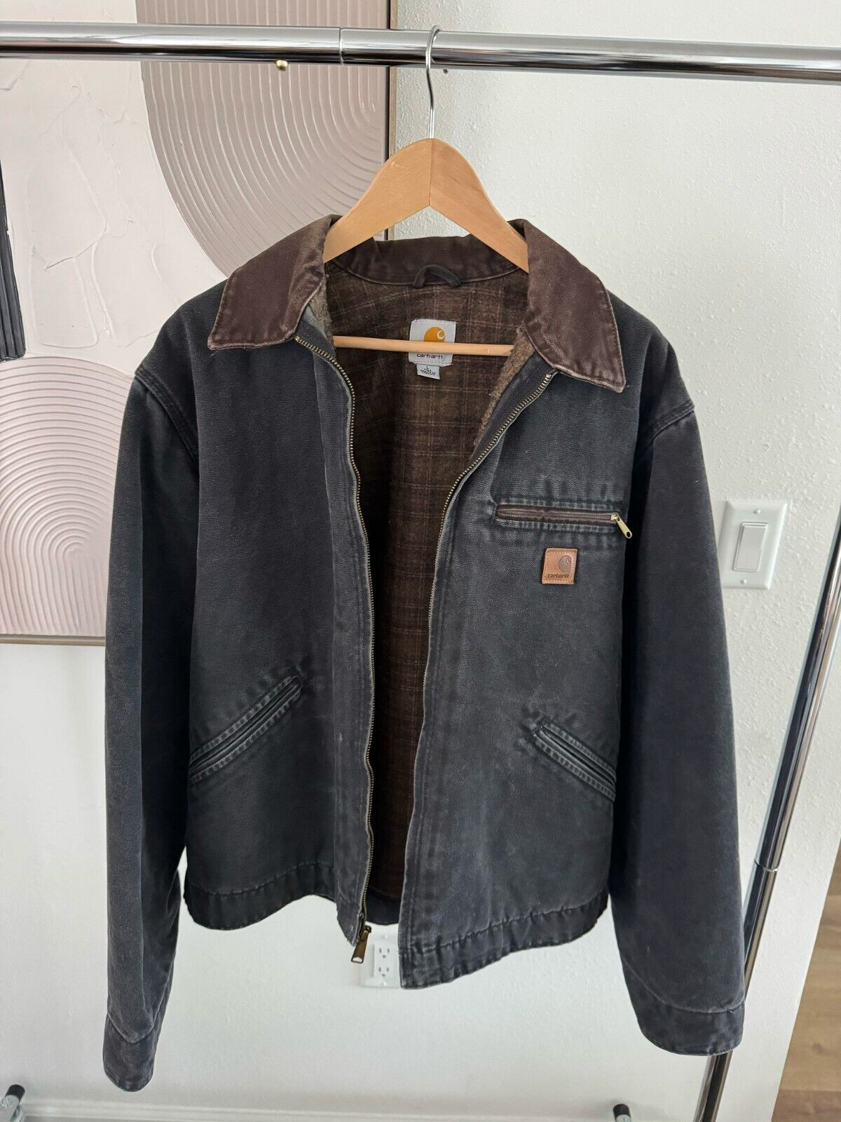 Vintage Carhartt Detroit Jacket J97 BLK Black Blanket-Lined Mens L Tall